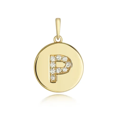 Diamond P Initial Pendant 9ct Yellow Gold 1.10g